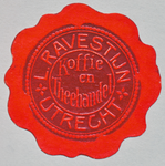 711274 Sluitzegel van L. Ravestijn, Koffie- en Theehandel, [Oudegracht Wz. 167] te Utrecht.N.B. Het adres is in 1917 ...